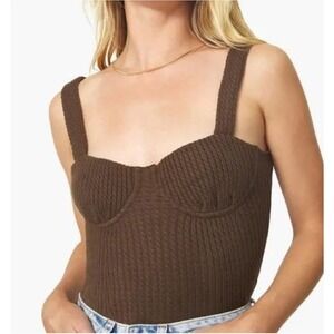 DANIELLE BERNSTEIN Cable Knit Corset Sweetheart Top Preppy Nutmeg Brown Sz S‎